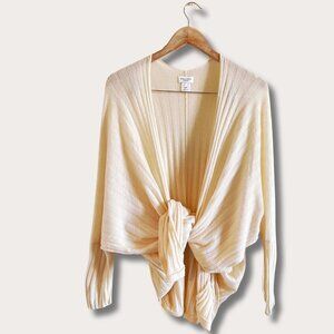100% Cashmere Cream Ivory Tie Front Cardigan Sweater Club Monaco Sz Medium